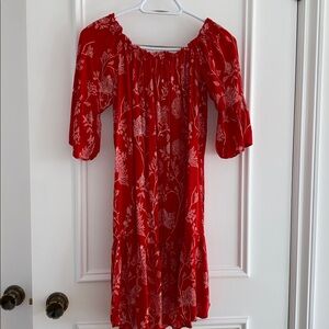 H&M Vibrant Red Dress with White Floral Accents